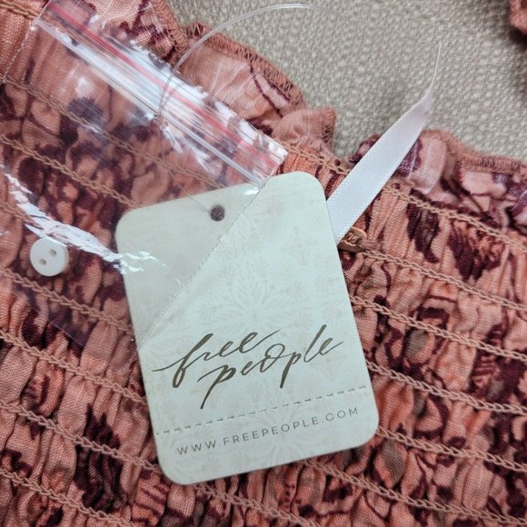 Free People Smock It To Me Mini Dress Women's Size XS Pullover Apricot Combo NWT - Picture 7 of 11